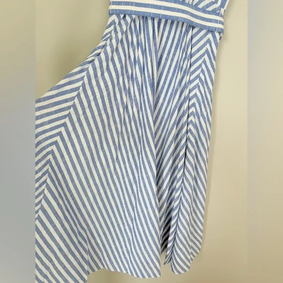NEW Cara Cara Calypso Midi Dress Ivory Blue Striped Seersucker | US 6 UK 10 - Picture 11 of 14